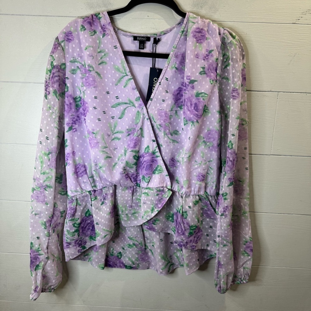 Buffalo David Bitton | NWT Davis Women's Cross Front Blouse in Purple Floral